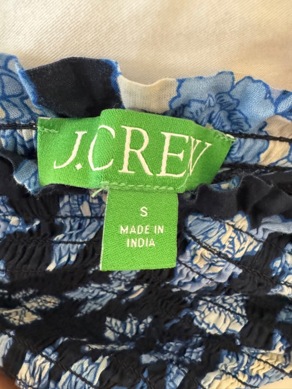 LAST CHANCE | J. Crew Smocked Midi Dress Blue Floral Small 100% Cotton Tie Strap - Picture 9 of 9